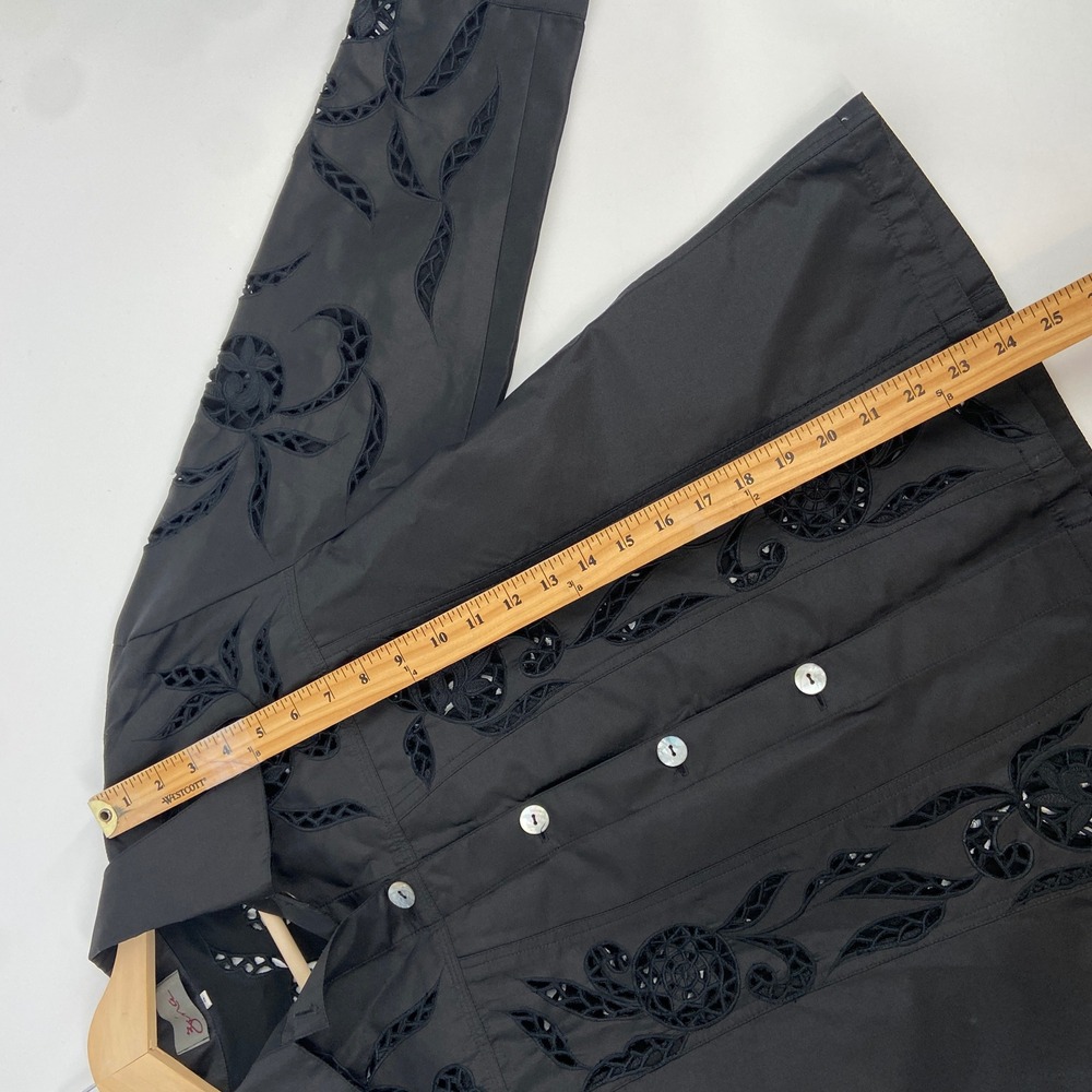 Zena Beverly Hills Black Silk Embroidered Cutout Jacket Women Size 3 L/XL - Picture 8 of 9